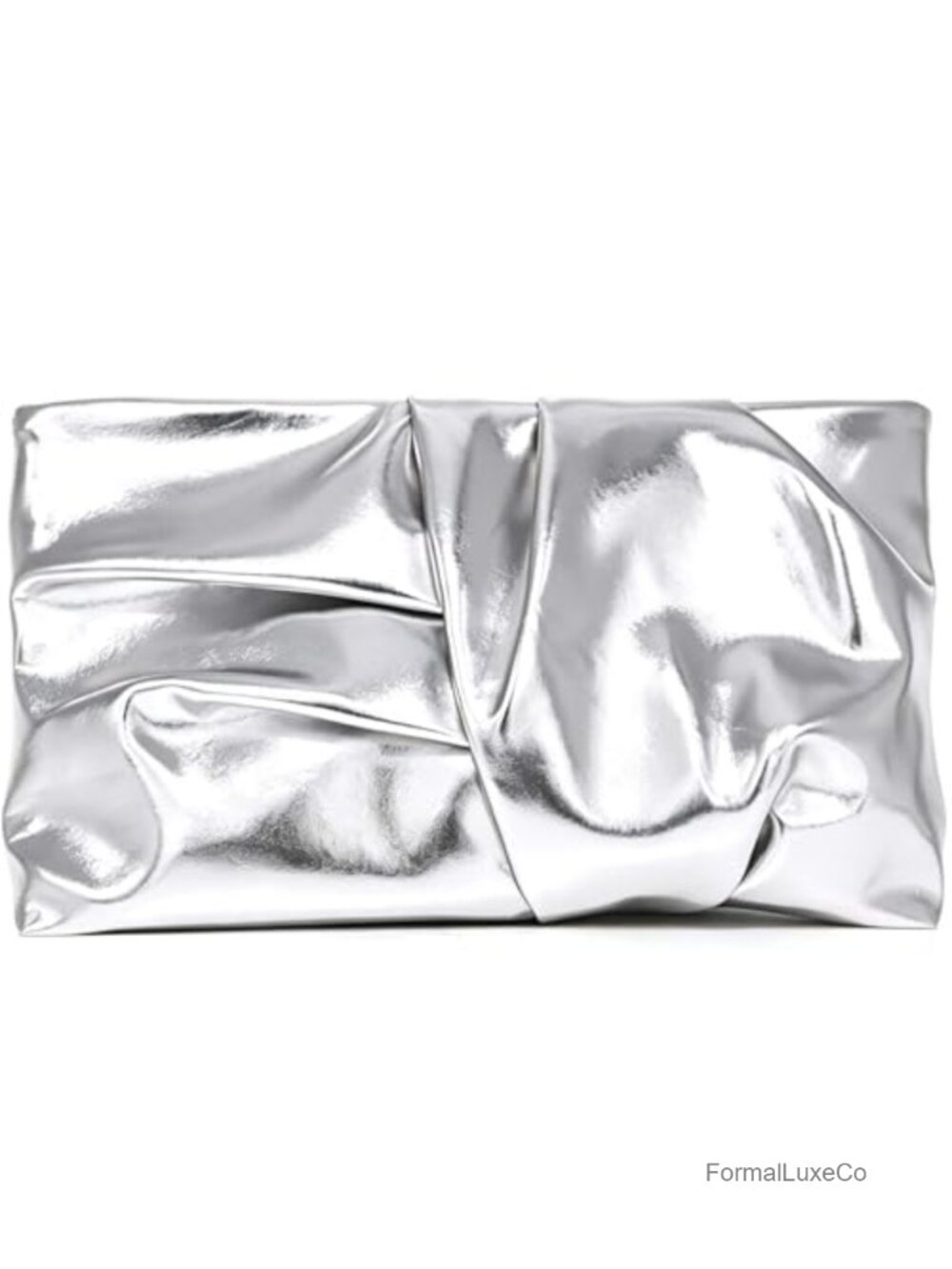 Ruched PU Leather Pleated Clutch with Gold Chain Strap